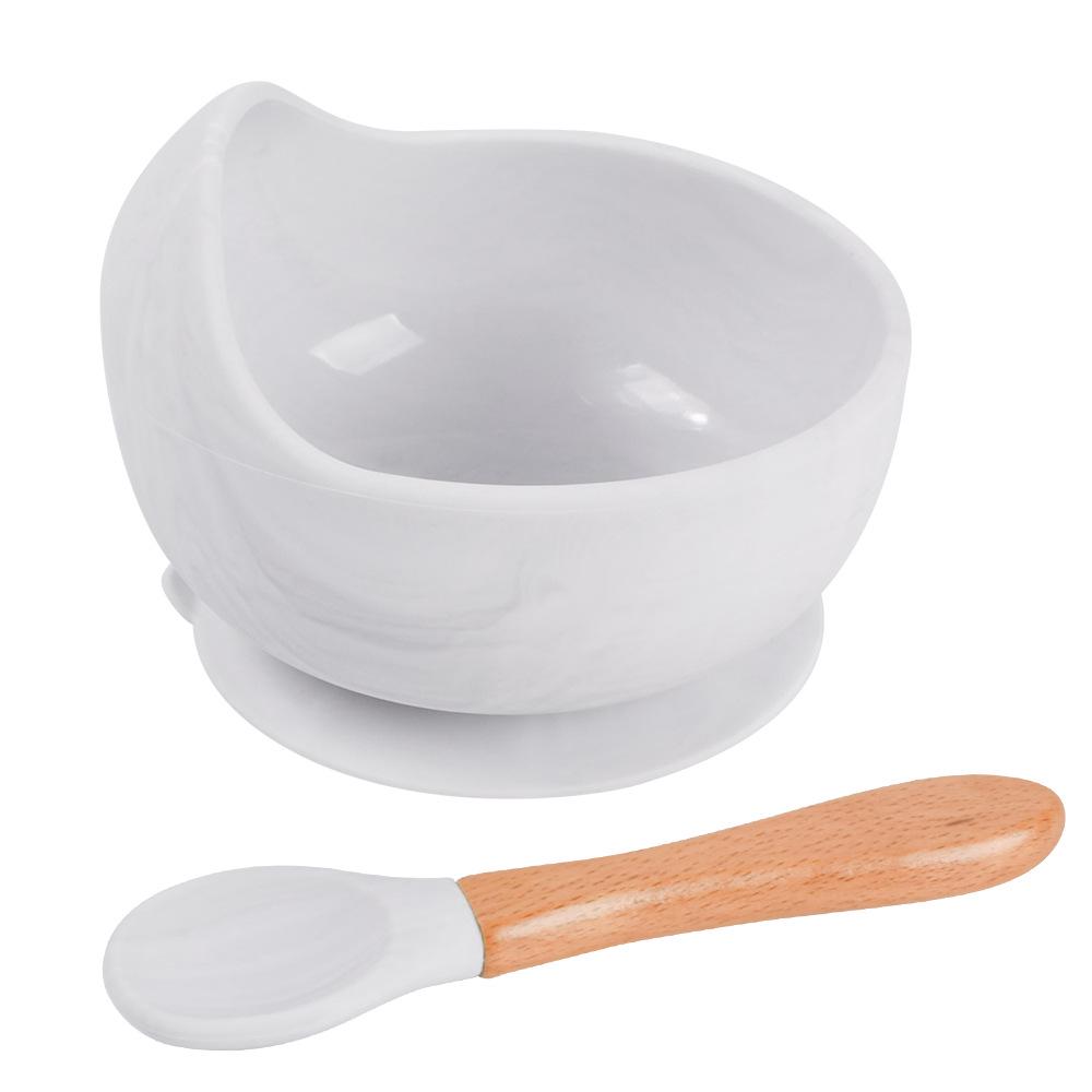 Silicone Baby Bowl & Spoon Set with Wooden Handle and Suction Cup