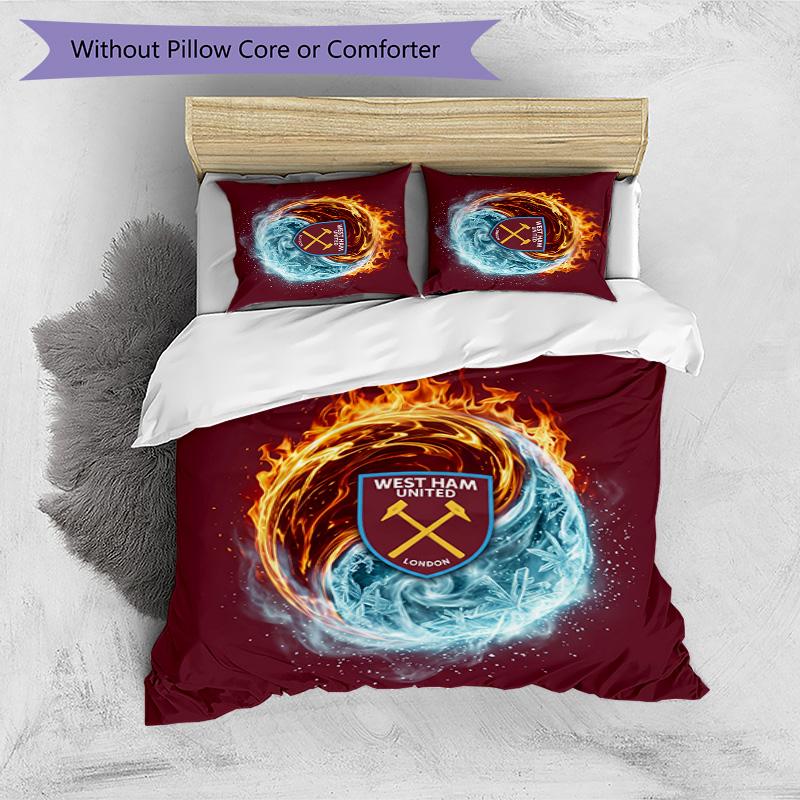 Set Lenzuola Stampato West Ham United Football 3 Pezzi, Comodo Set Copripiumino per Camera da Letto Amico della Pelle