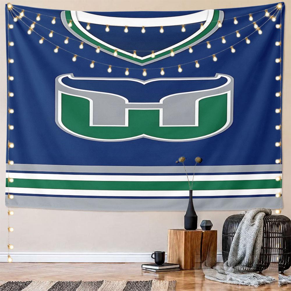 "Blue and Green Sports Team Logo" Pattern Wall Hanging Tapestry Decorative Tapestry Home Decor for Bedroom and Living Room