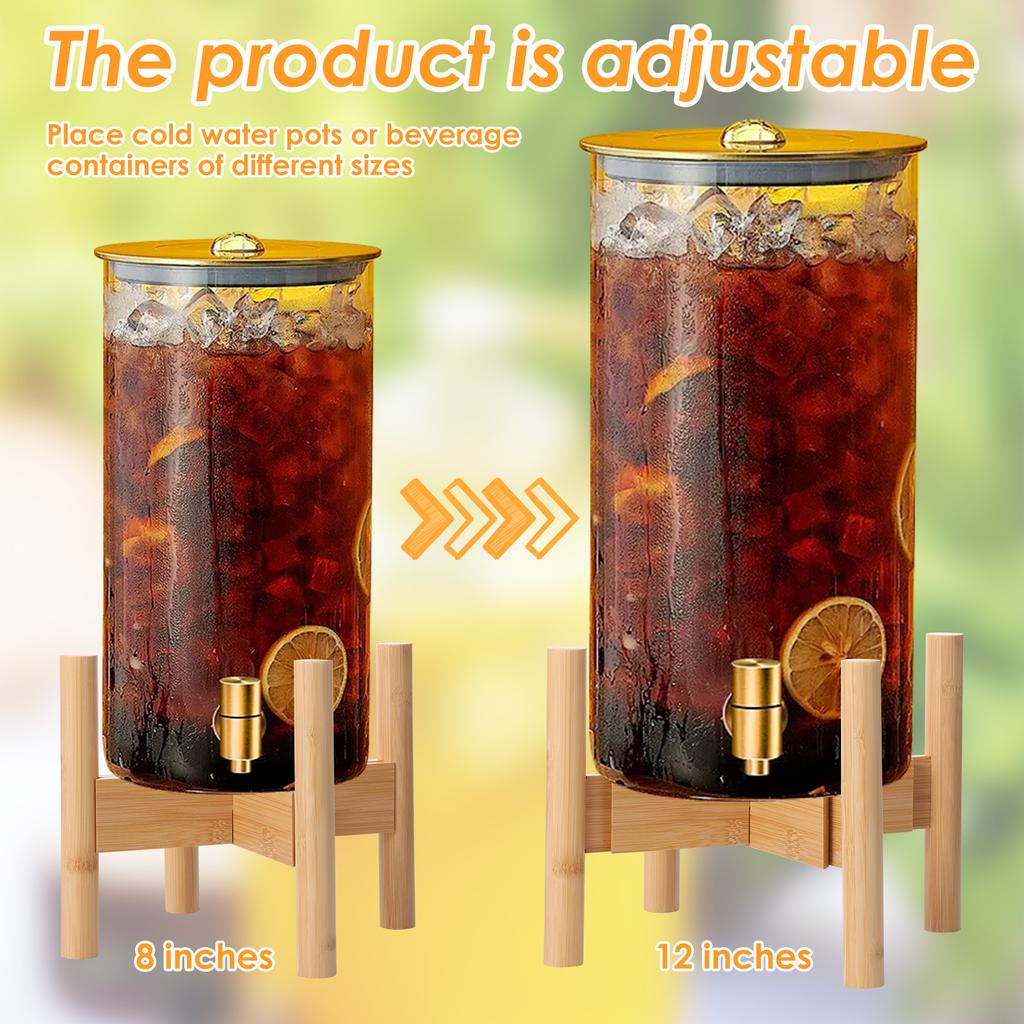 2Pcs Beverage Dispenser Stand Wood Adjustable Kitchen Tabletop Drink Water Jug Holder Flowerpot Floor-Standing Bonsai Display