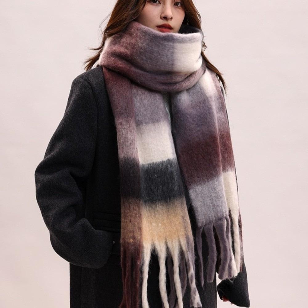 Mohair Winter Cashmere Scarves Tassel Long Shawl Elegant Plaid Wool Scarf  Women/Men