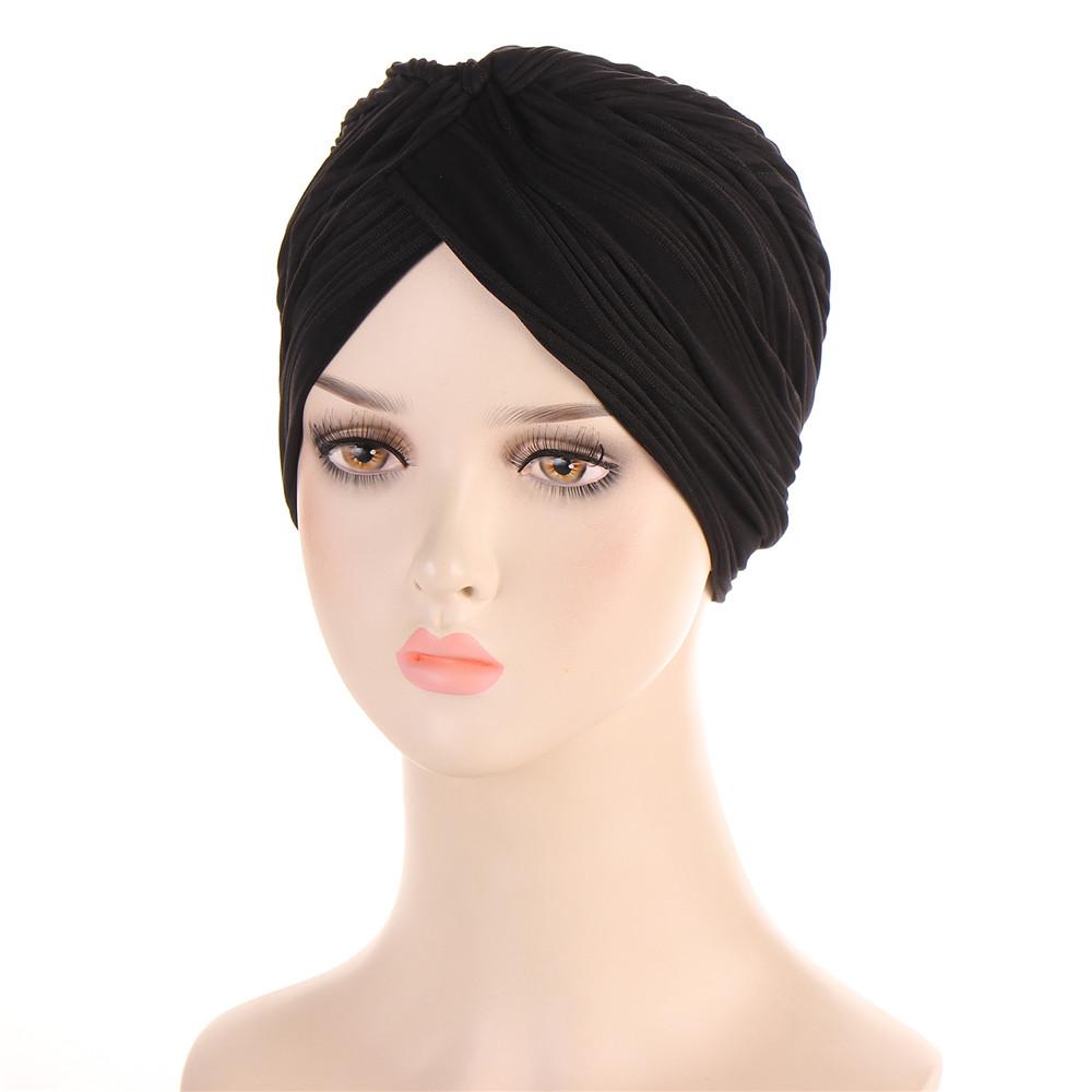 Nové dámské zlaté stříbrné turbanové čepice chemo bandana hidžáb plisovaná indická čepice turbante klobouk dámský šátek na vlasy muslimská pokrývka hlavy