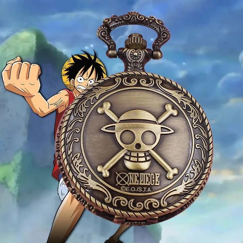 One Piece Monkey·D·Luffy Creative Personalized Retro Flip Pocket Watch Holiday Gift Anime Movie Cartoon Pocket Watch Necklace