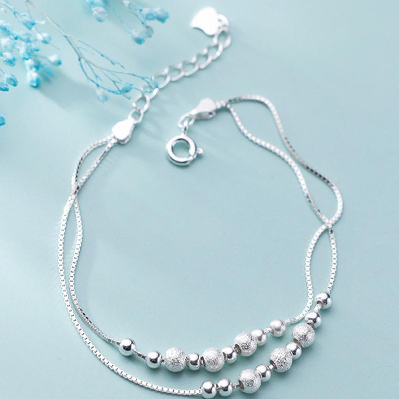 

Модный женский браслет с двойным матовым круглым шариком