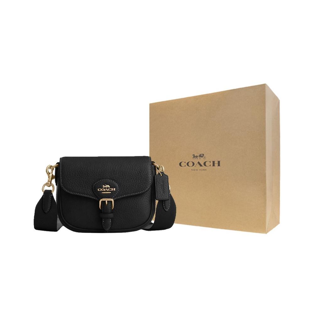 Coach Amelia 16 Borsa a Tracolla in Pelle con Patta e Tracolla Staccabile Monocolore Piccola da Donna Nera CP001-IMBLK