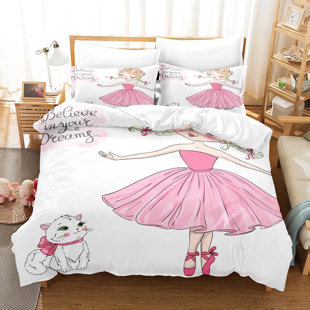 3D souprava ložního prádla pro dívčí pokoj Taneční dívčí povlak na peřinu 2/3dílný dárek k narozeninám AU140 * 210 v plné velikosti mikrovlákno Rychleschnoucí měkký bytový textil