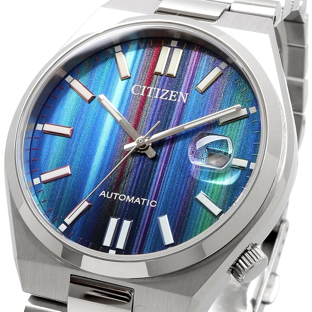 Citizen Tsuyosa Automatic Men's Watch NJ0151-53W Sapphire Glass Multicolor Rainbow Index Silver