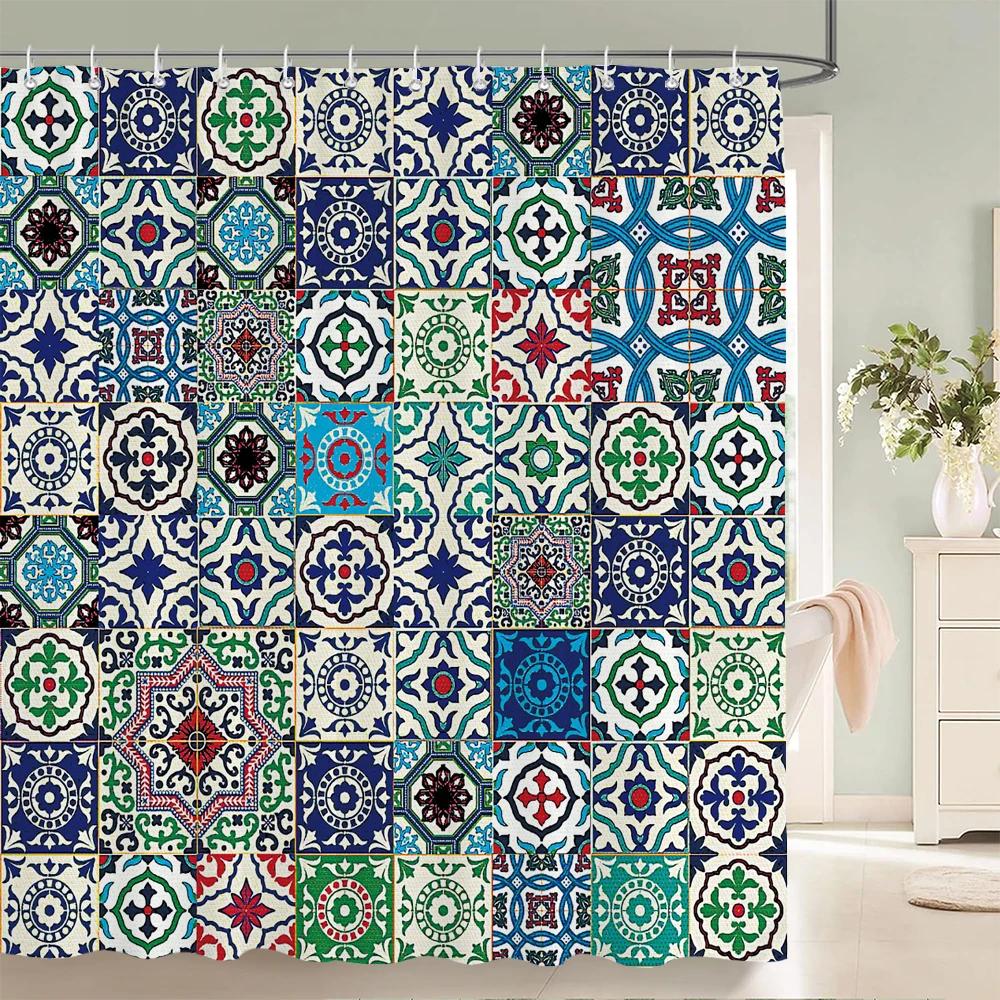 Bohemian Style Shower Curtains Mandala Boho Flowers and Plants Printing Bathroom Curtains Waterproof Polyester Bath Curtain