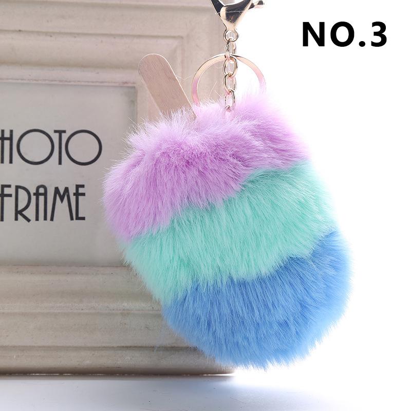 1Pcs Car Soft Pompom Fluffy Ice Cream Faux Fur Key Chain Gift Key Ring Jewelry Pendant