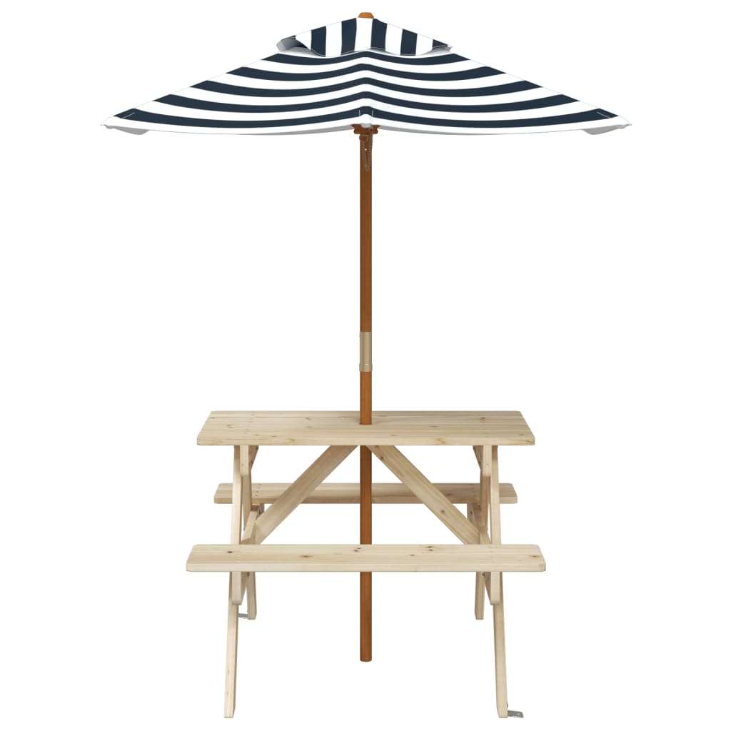 Vidaxl Picnic Table For 4 Children, With Umbrella, Fir Wood