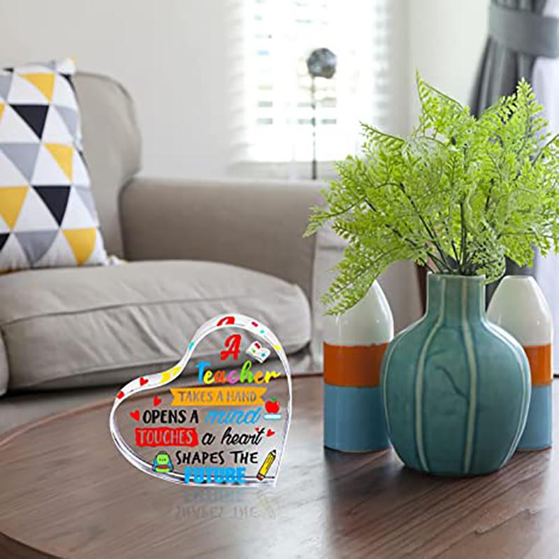 2D Flat, Heart-Shaped Acrylic Teacher Appreciation Desk Decor Plaque, Thanksgiving Gifts, Suitable for Wall Decoration, Porch, Room, Villa, Accents Ho