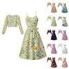 Women's  Fashionable And Casual Long-sleeved Short Cardigan Top + Belt + Strappy Dress Set