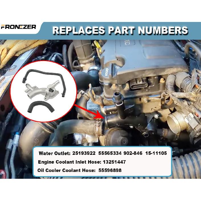 Aluminum Engine Coolant Housing Water Outlet Kit with Inlet Hose and Oil Cooler Hose Compatible with 2011-2021 Chevy Cruze Sonic Trax, Buick Encore