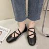 Fashion Women Shoes 2024 New Luxury Designer Mary Janes Woman Spring Square Toe Japanned Leather Ballet Flat Vintage Narrow Band Loafers