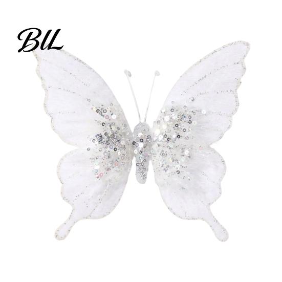 Elegant Christmas Garland Decorations Velvet Butterfly Ornaments, Artificial Glitter Sequins Xmas Tree Three Dimensional Ornaments Decoration