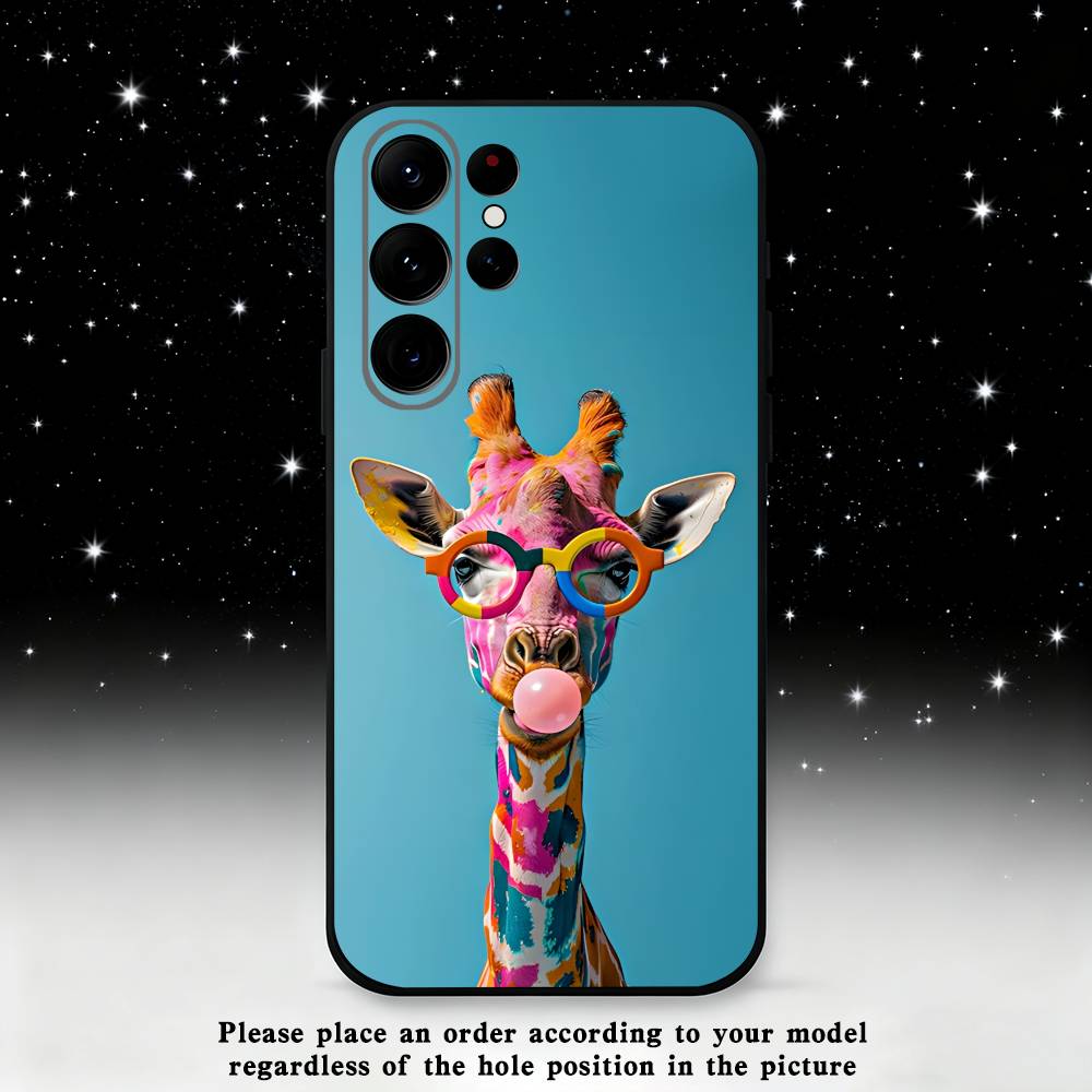 Giraffes Cute Animal Phone Case For Samsung S25,S24 Ultra,S20,S30 plus,S22 plus,S23,S30 Ultra 5G Silicone Black Shell