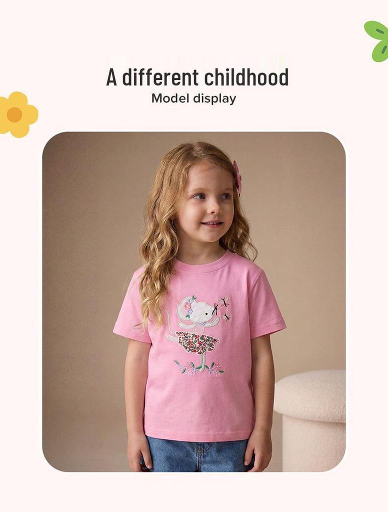 Girls' Ballet Mouse Embroidered Short Sleeve T-shirt - Summer Fashion