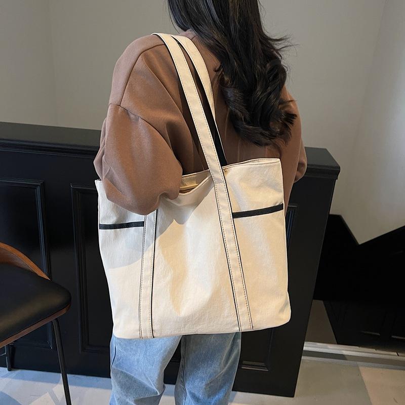 Multi-pocket Canvas Tote Bag Large Capacity Light Casual Simple Casual Tote Daily Commute Yoga Fitness