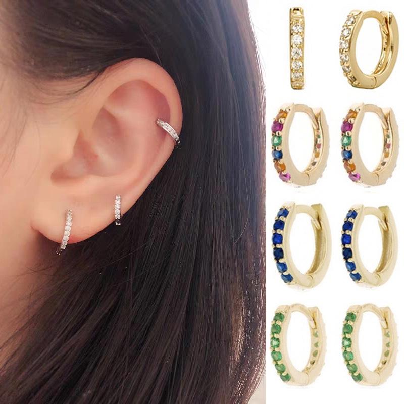 Minimalist Circle Small Hoops Earrings Skinny Zircon Earbob Earrings for Women
