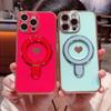 For Magsafe Plating Love Heart Bracket Wavy Case For iPhone 17 Air 16E 15 14 13 12 11 8 Pro Max Plus Magnetic Stand Holder Cover