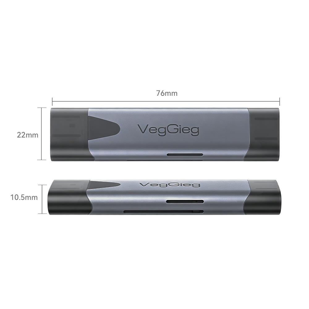 Veggieg Alloy Shell USB2.0 High Speed Card Reader SD+TF 2-in-1 Card Reader Type-C Interface Mobile Memory Card серебряный