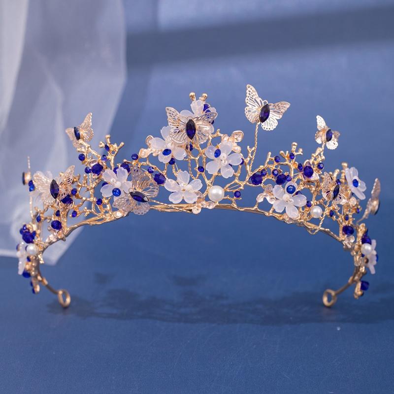 Barock Perle Strass Krone Blume Schmetterling Prinzessin Diadem Stirnband Haarschmuck Damen Braut Hochzeit Haarschmuck Schmuck