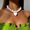 Exaggerated Round Bead Heart Pendant Necklace Adjustable Party Jewelry Gift Chain Choker Handmade Collar Necklace for Women