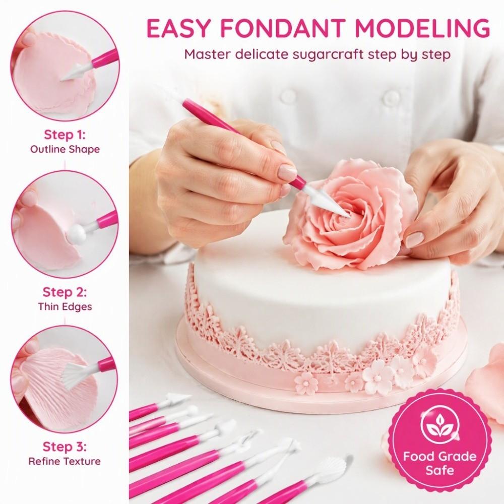 8Pcs Fondant Decorating Tool Set Double Ended Engraving Pen Set Cake Fondant Tool Set Baking