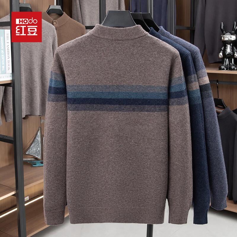 Hodo Men's Thickened Striped Round Neck Wool Pullover Sweater