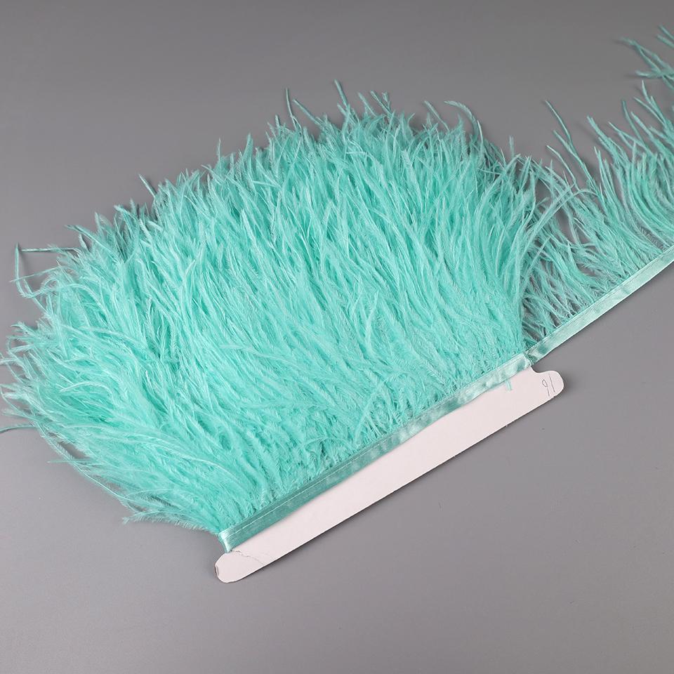 

10-15cm Ostrich Feathers on Tape Ribbon Fringe Trim for Sewing Trimmings White Feather in Dress Clothes Costume 1 meters мятный зеленый