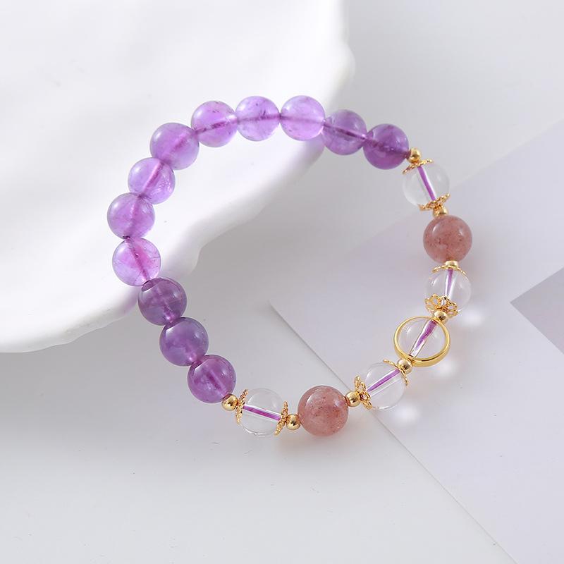 Natural Amethyst Bracelet Strawberry Crystal Bracelet. Bangles Women Fashion Jewelry Accessories Gift