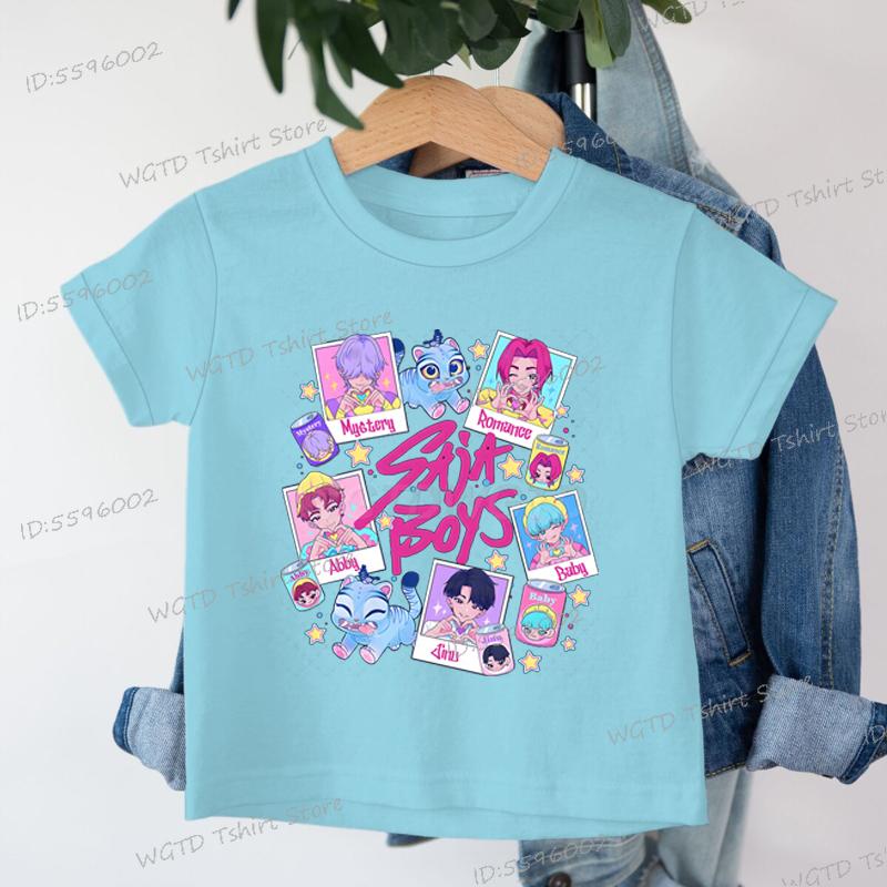 Baby Girls Boys Clothing KPop Demon Hunters Saja Boys T-shirt Tops Cartoon Cute Kids Clothes Harajuku Cotton Baby Girls T Shirt
