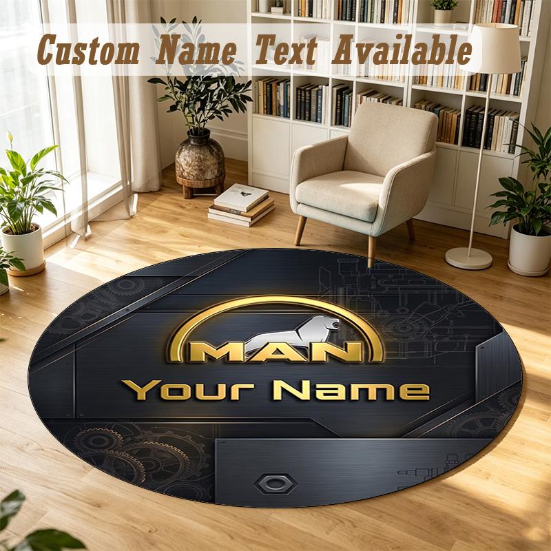 Round Rug Custom NameMAN Truck Pattern Non Slip Carpet Home Floor Decor