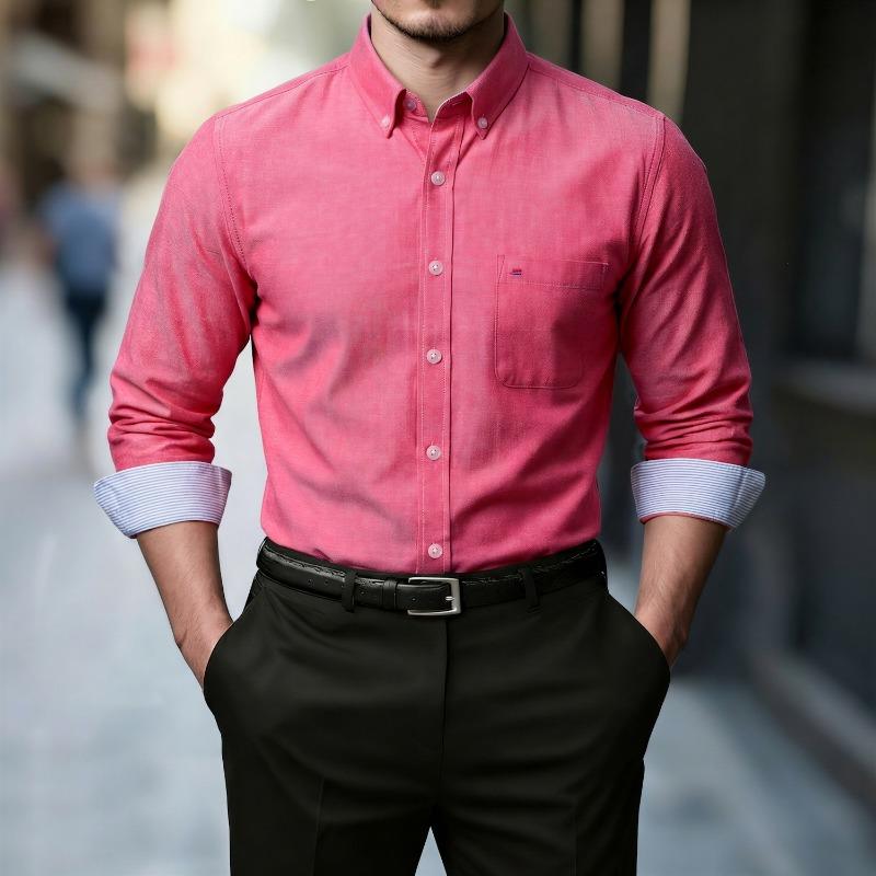Men Oxford Button Down Long Sleeve Shirt With Chest Pocket Casual Formal Dress Shirt for Men