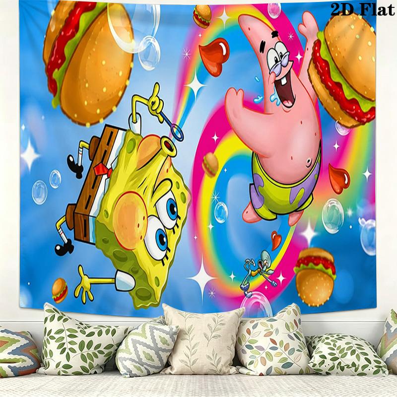 SquarePants Wall Tapestry Aesthetic Wall Hanging Printed Fabric Blanket Decorative Tapestries for Bedroom Living Room Home Decor