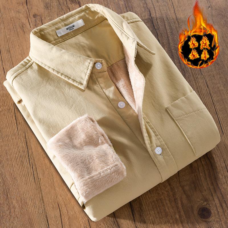 Neues dickes und gefüttertes Herrenhemd, lässig und schlicht, aus reiner Baumwolle, warm, warm, Jugendhemd