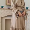 Fashion Long Sleeve Muslim Dress Solid Color Elegant Women's Modest Wear Clothing Lace Up Turkey Kaftan Eid Robes