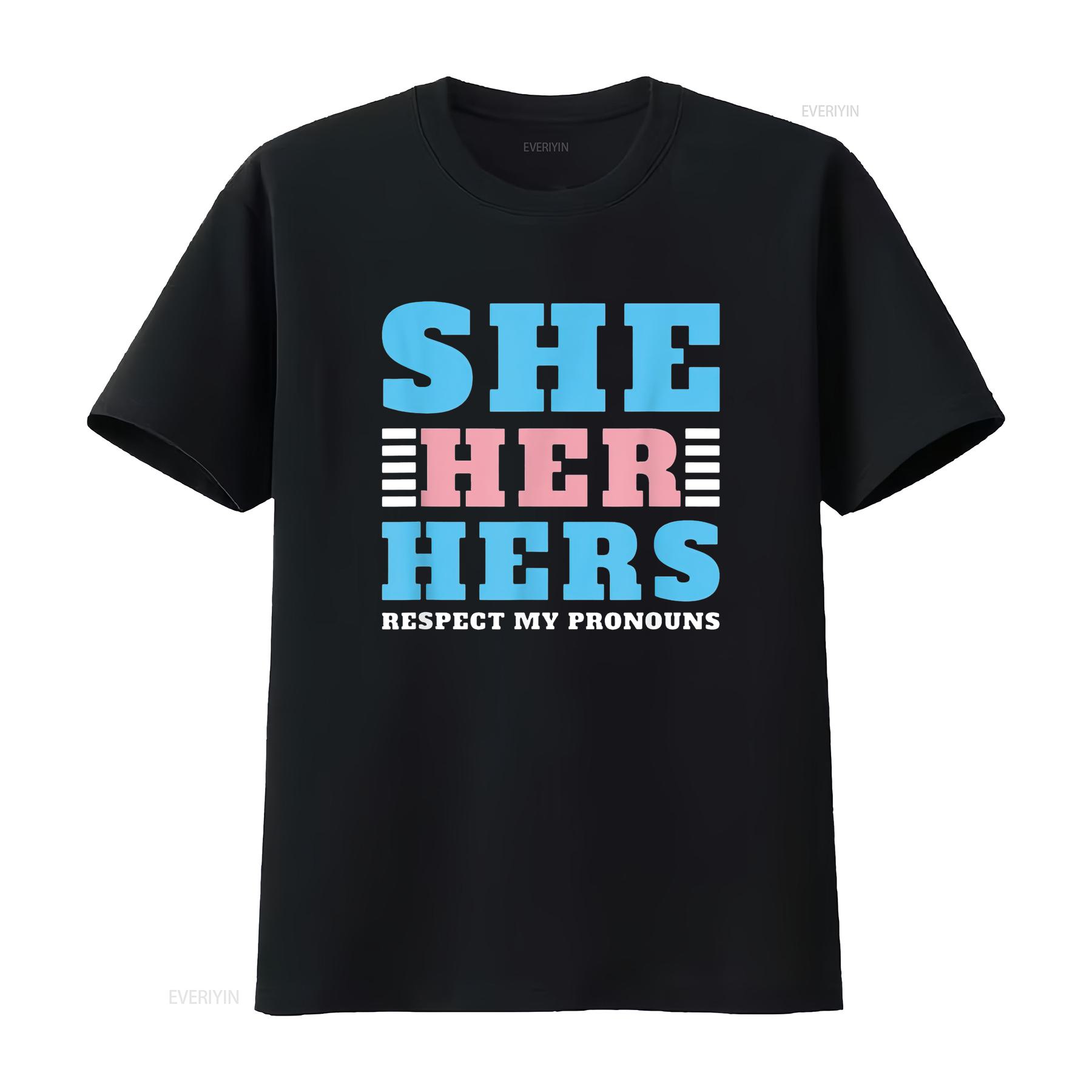 

She Her Hers Respect My Pronouns Trans Women Transgender T Shirt Black 2X Large vintage Washed Slightly homme Unisex 4XL