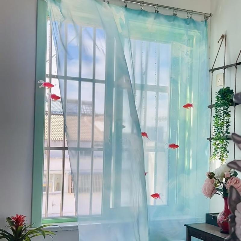 Light Blue Solid Sheer Voile Window Curtain Transparent Light Filtering Drape Soft Breathable For Bedroom Living Room Home Decor