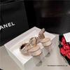 Women's Nude Pointed Toe Chunky Heel Rivet Flats - Patent Leather Closed Toe Sandals for 2025 Spring & Autumn