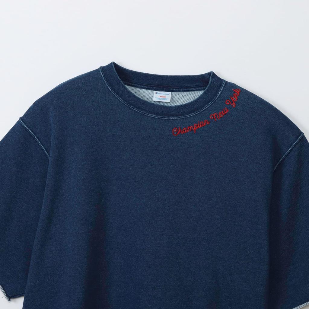 Champion Cotton USA Relax Fit Short Sleeve Sweatshirt with Embroidered Washed Men's Trim, Blue, C3-B011