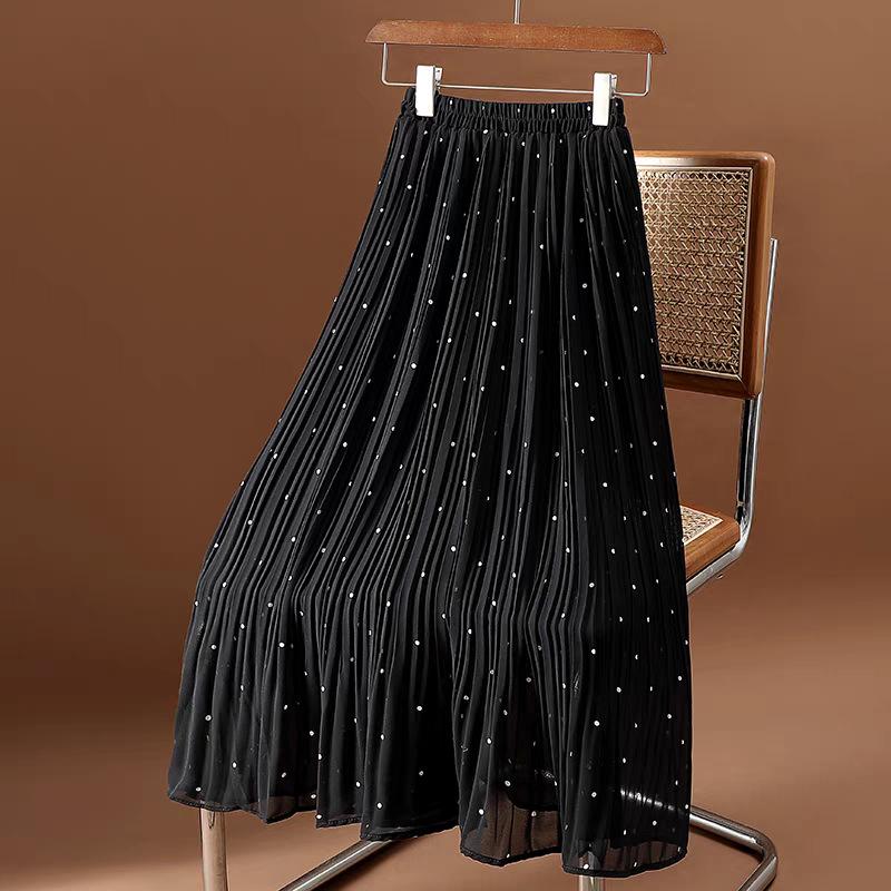 

2026 Summer Women s High Waist Polka Dot Chiffon Skirt - Versatile Korean Style Pleated Design S (recommended 40-48 kg) чорний