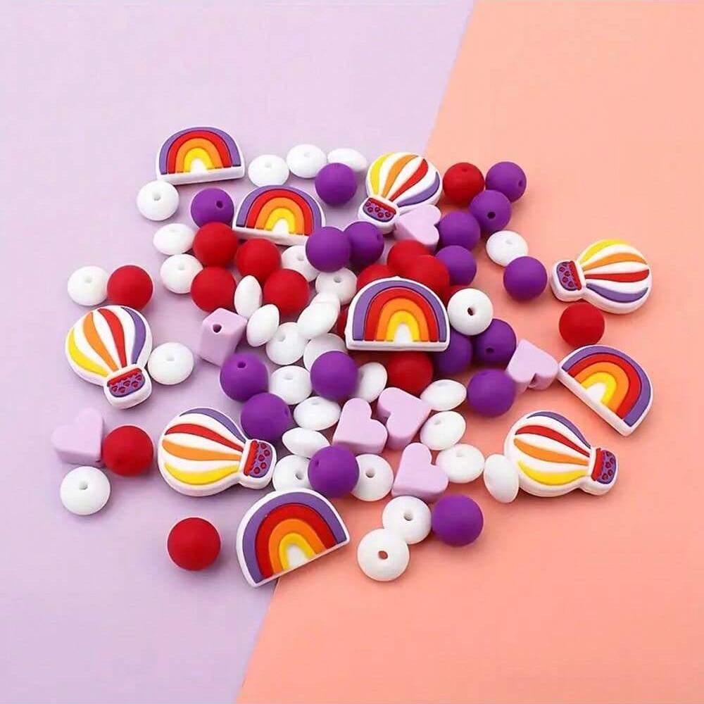 18PCS Rainbow Balloon Silicone Bead Set Suitable for Finger Making DIY Handmade Art Accessories Necklace Bracelet Bead Pen