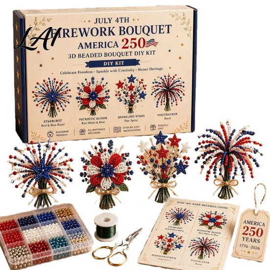 Craft Hobby for Adults America 250 Beaded Bouquet DIY Kit 4th of July Patriotic Flower 3D Kit Handmade Set 1776-2026 Independence Day Making