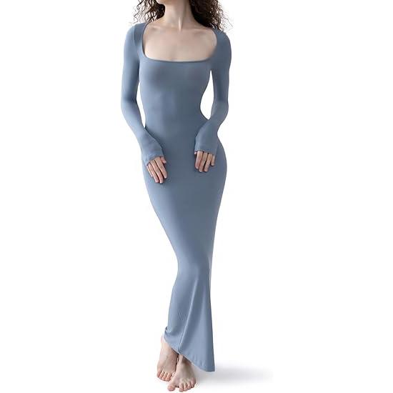 European & American Women's Ribbed Slimming Long Dress - Spring/Summer 2024 Collection