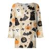 Women's T Shirt Tee Halloween Printed Button 3/4 Sleeve Tunic Daily Weekend Fashion Basic V- Neck Regular Top