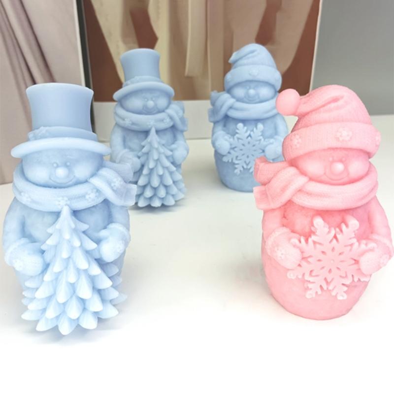 Christmas Silicone Candle Mould Snowman Shape Easy Releases Designs Handmade Gift For Holiday Decoration