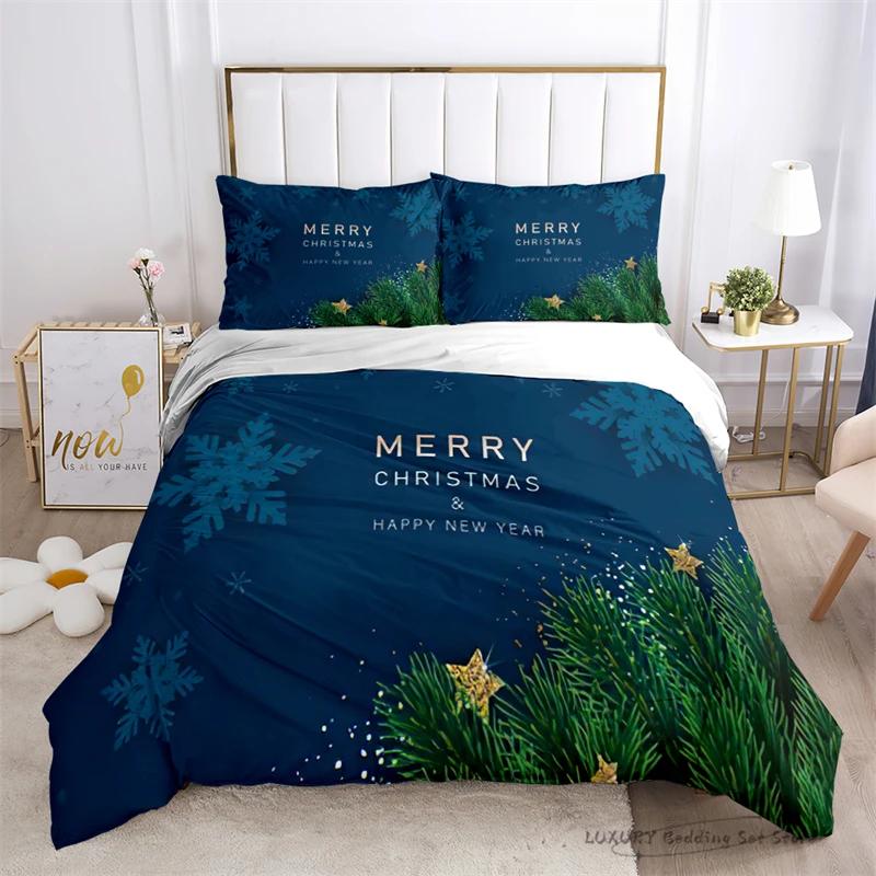 3Pc Duvet Cover Christmas Series Snowman Red Hat Gift Print Festive Bedding Set for Kids and Adults Single Double Queen 220x240