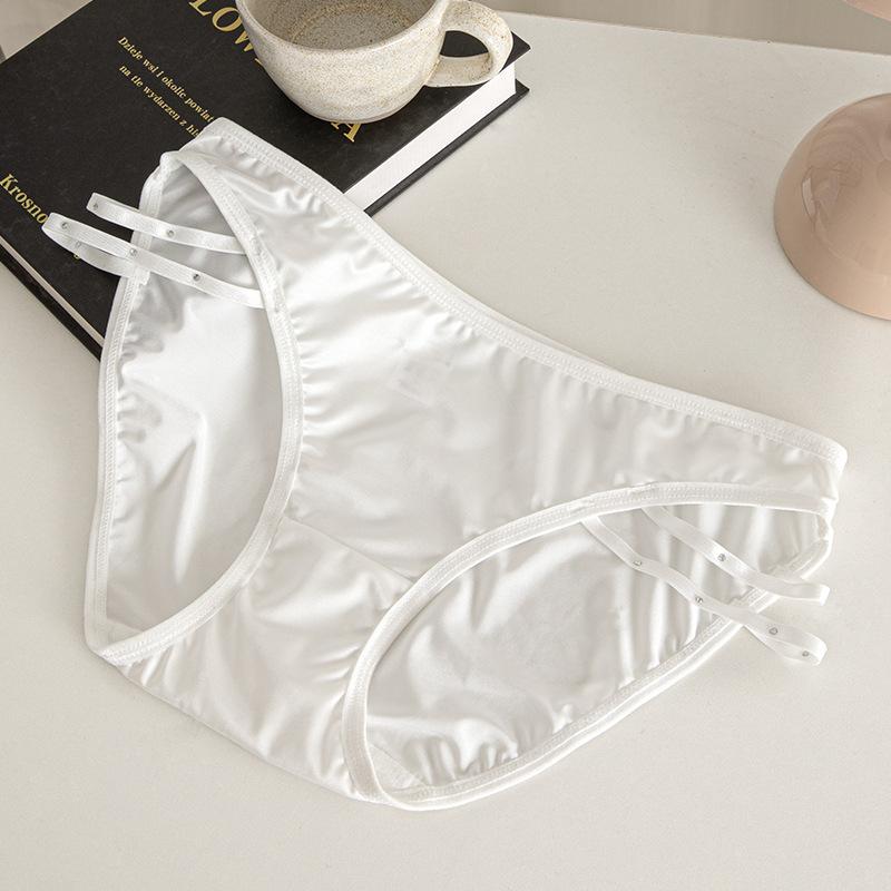 Thin Band Satin Mesh Panties with Sparkling Diamonds Lift Buttocks Sexy Mid Waist Triangle Women’s Panties