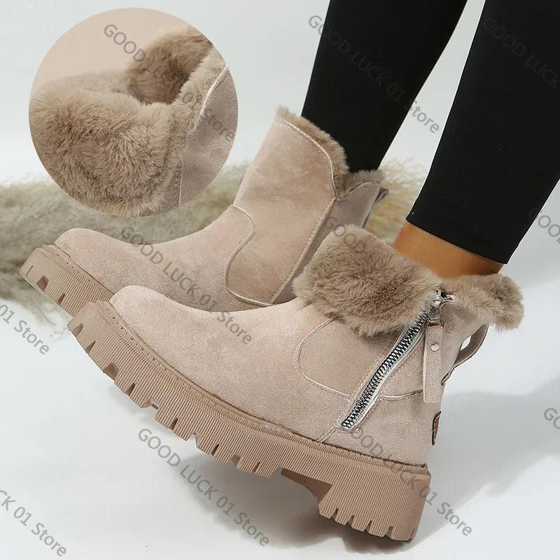 Fashion Thick Plush Snow Boots Women Faux Suede Non-slip Winter Boots Woman Keep Warm Cotton Padded Shoes Platform Ankle Booties 2025